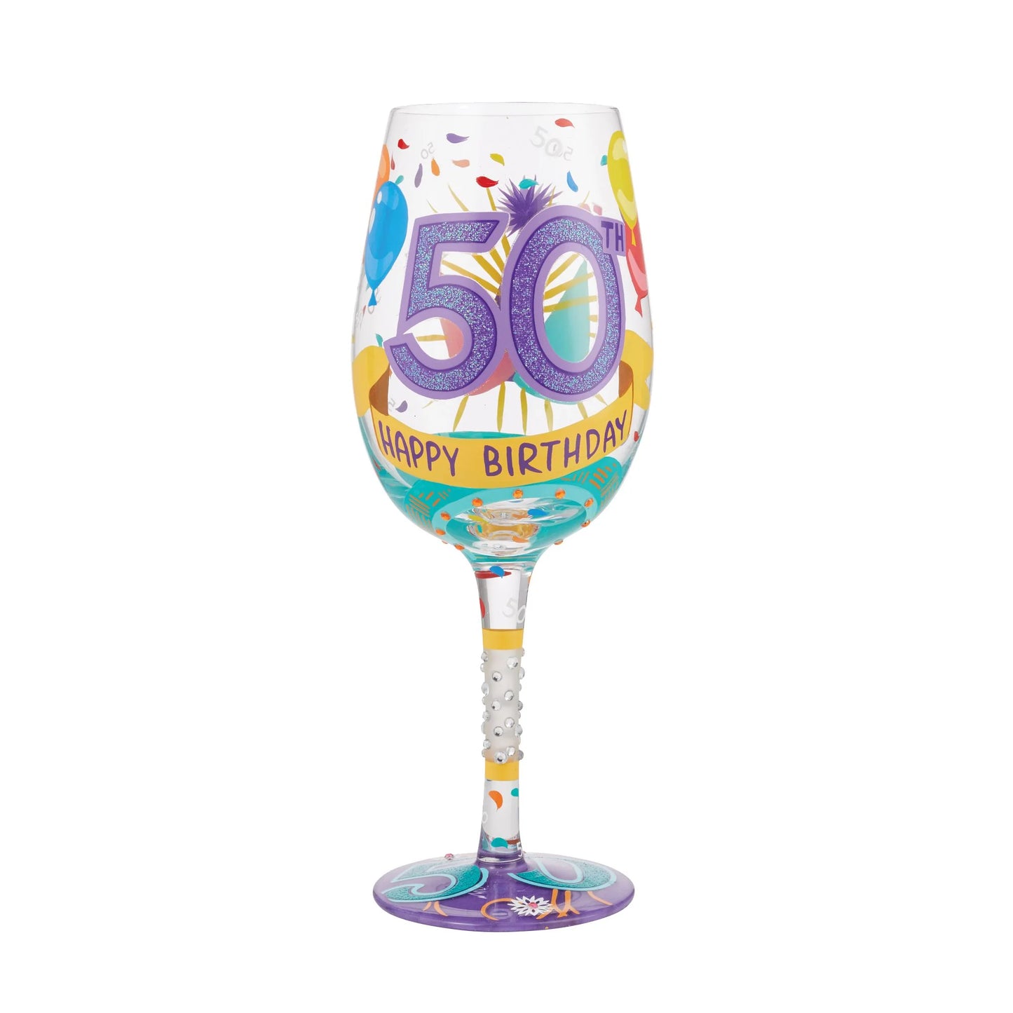 Happy 50th Birthday Hand Painted 15 Ounce Wine Glass
