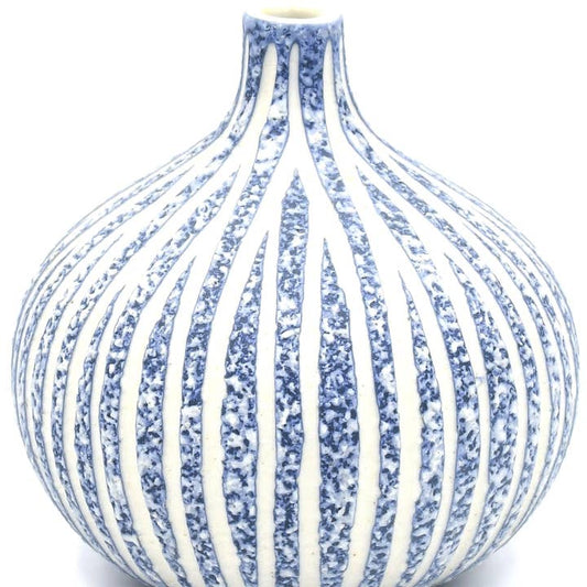 Congo Tiny Porcelain Bud Vase (Large) - Marbled Blue with White Stripes