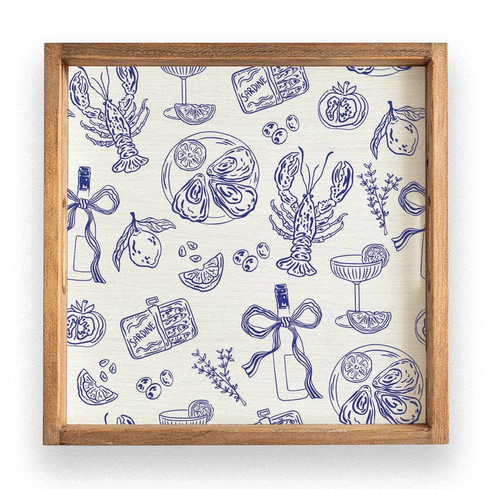 Summer Feast Icon Serving Tray | Wooden Tray | Summer Decor