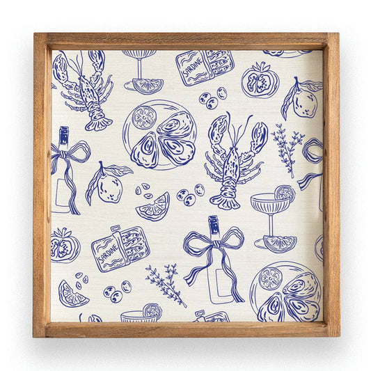 Summer Feast Icon Serving Tray | Wooden Tray | Summer Decor