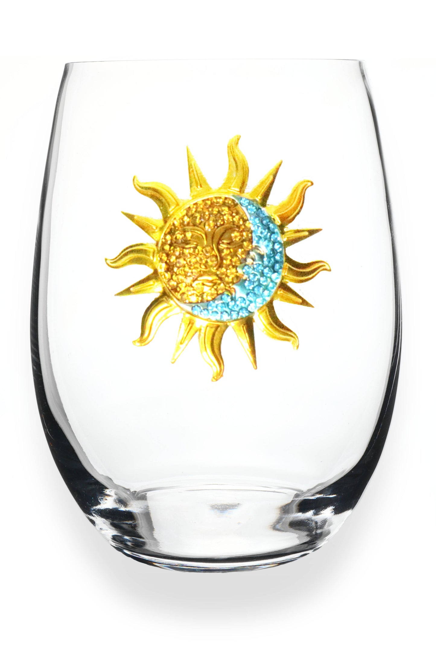 Sun and Moon Jeweled Stemless Wine Glass