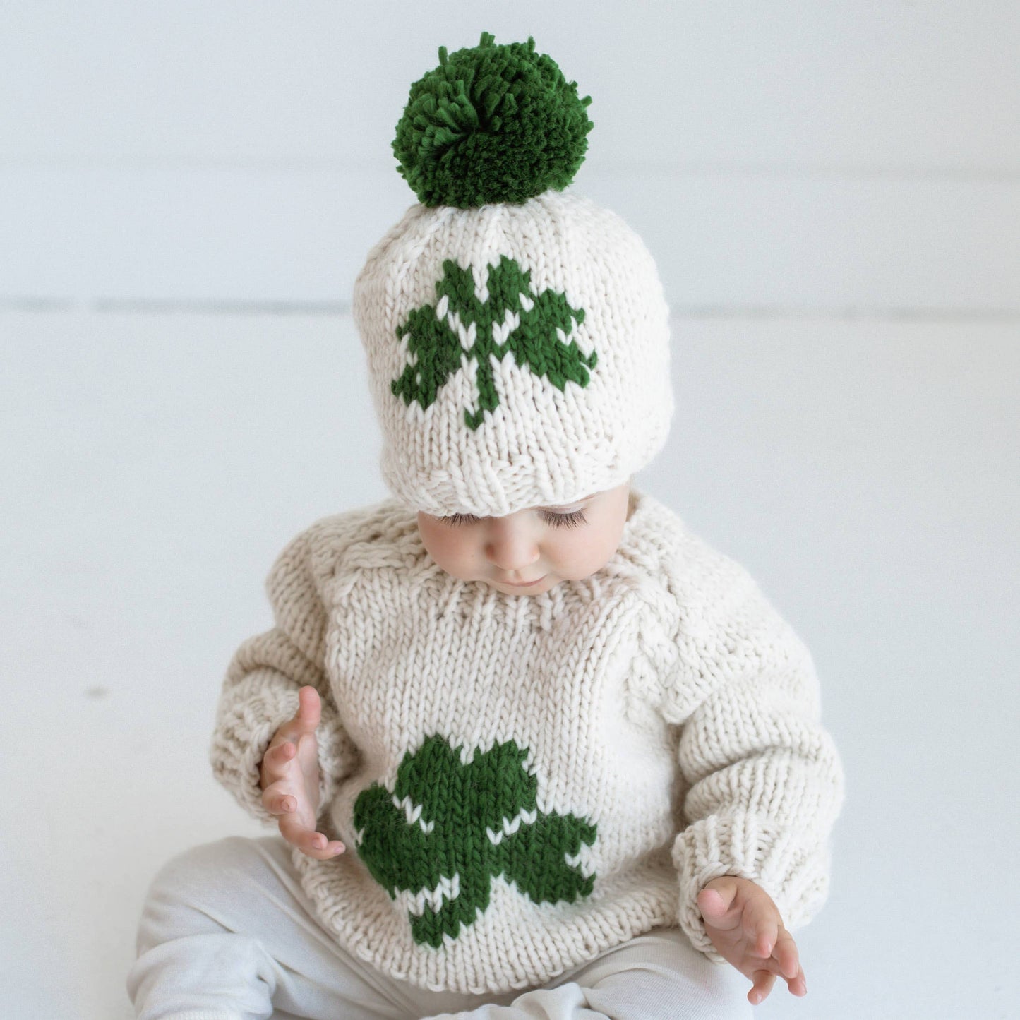 Shamrock St. Patrick's Day Hand Knit Beanie Hat Baby & Kids