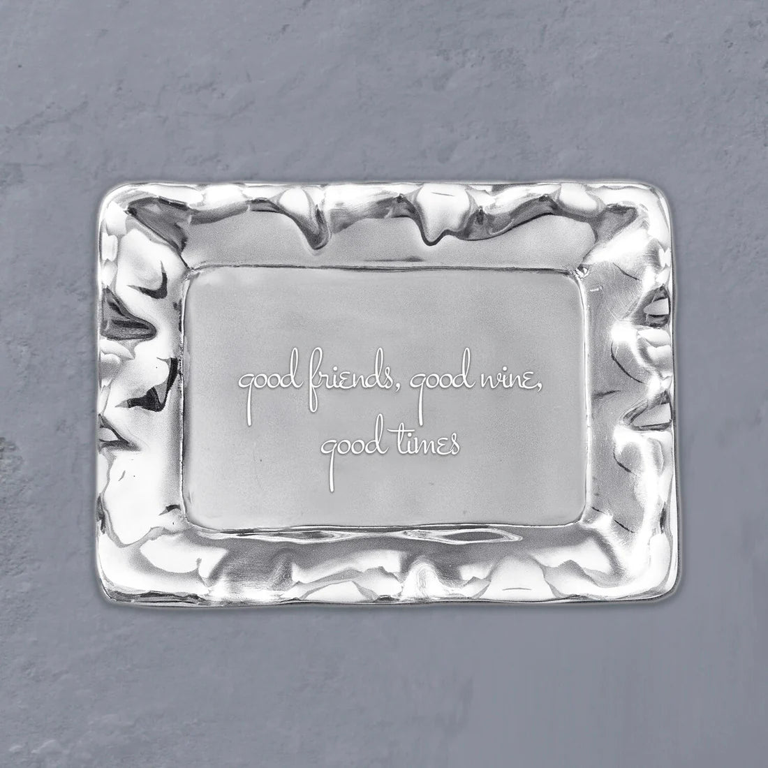 Vento Rectangular Engraved Tray - "good friends, good wine, good times"