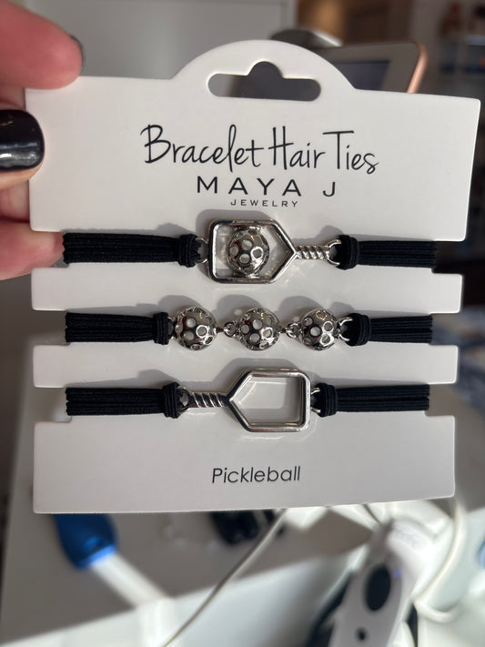 Bracelet Hair Ties - Black & Silver Pickleball