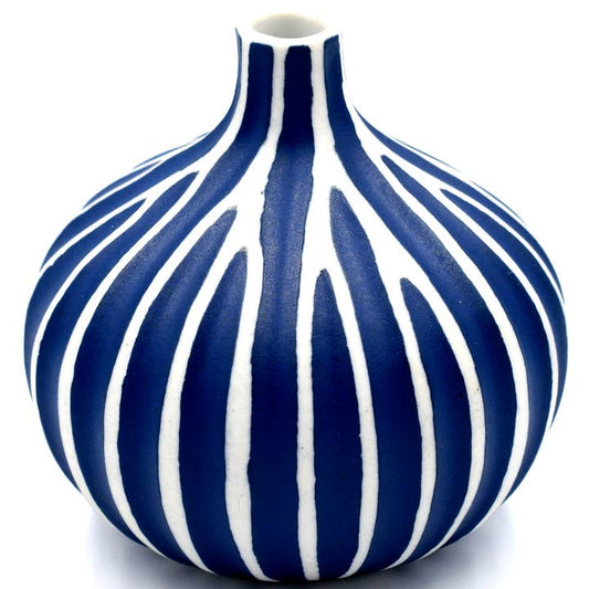 Porcelain Bud Vase Congo Tiny (Large) - Blue with White Stripes
