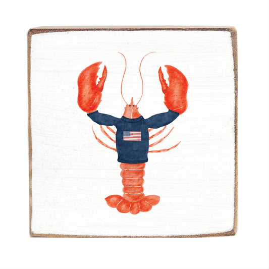 American Lobster Block Sign | Wooden Decor | Patriotic Gift