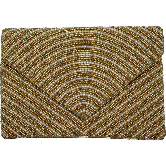 Pearl and Gold Envelope Beaded Clutch