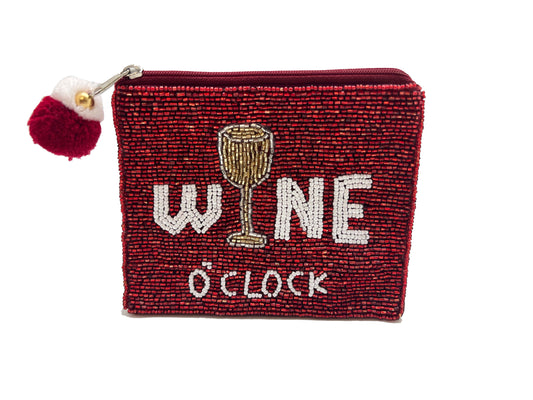 Wine O'clock Beaded Coin Pouch