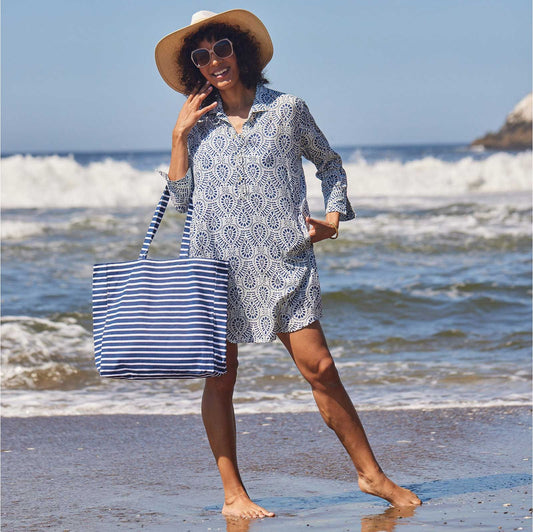 Breton Stripe Little Shopper Canvas Tote Bag