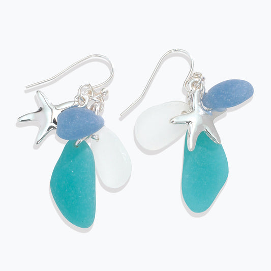 Sea Glass w Silver Starfish Earrings