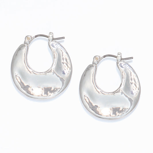 Silver Hammered Disc Hoop Earrings