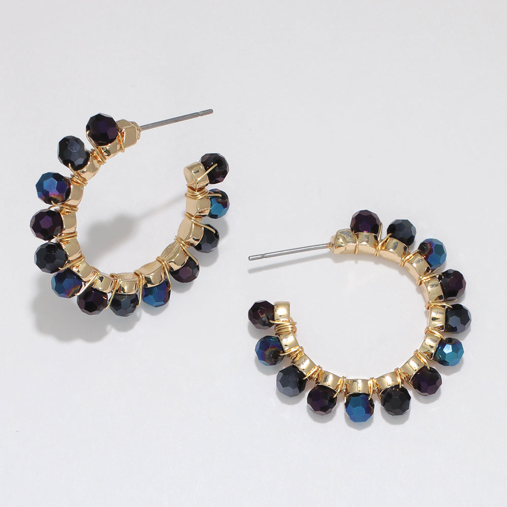 Gold with Dark Blue Beads Earrings