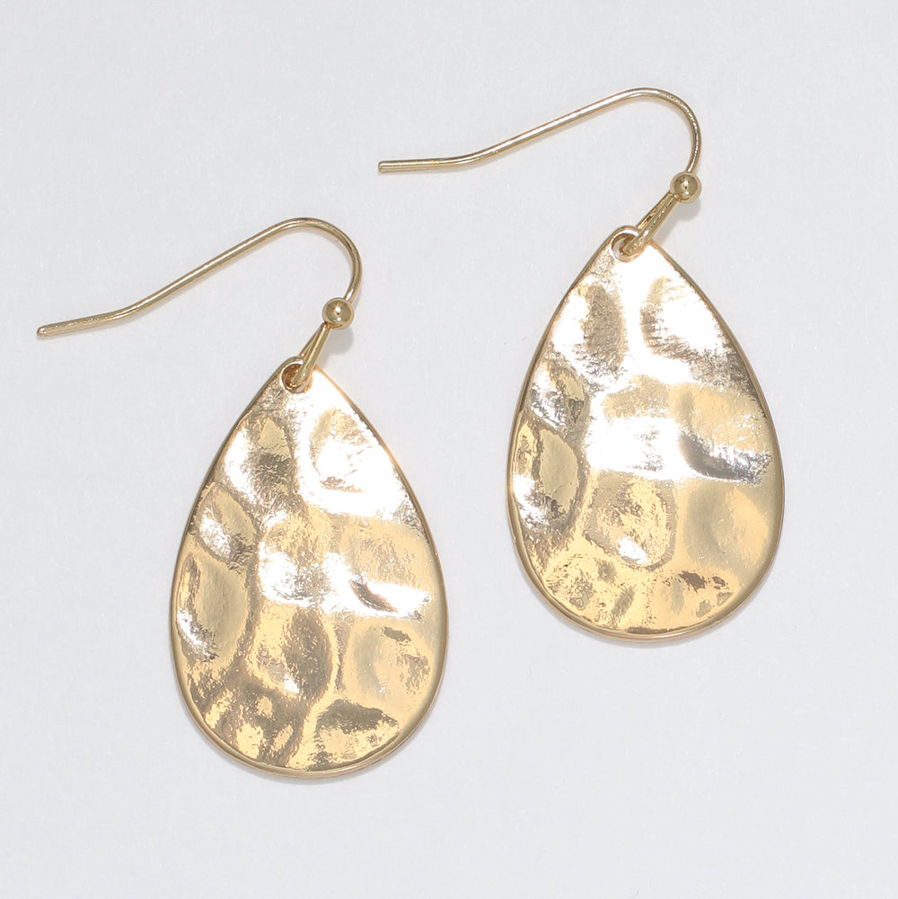 Gold Hammered Teardrops Earrings