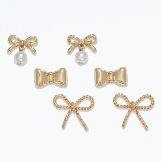 Gold Bow Trio Earrings