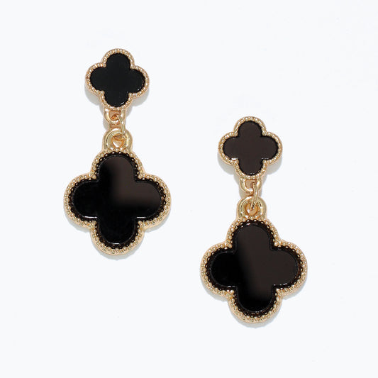 Black Double Clover Earrings - Gold