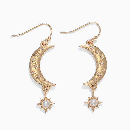 Moon and Star Dangle with a Pearl Earrings