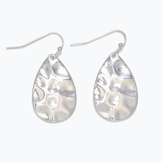 Silver Hammered Teardrops Earrings