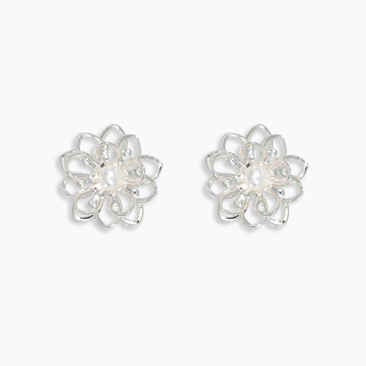 Silver Flowers with Pearls Earrings