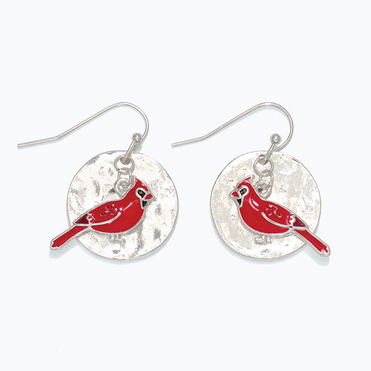 Hammered with Cardinals Earrings