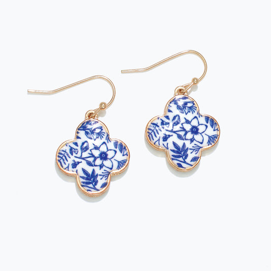 Blue & White Clovers Earrings