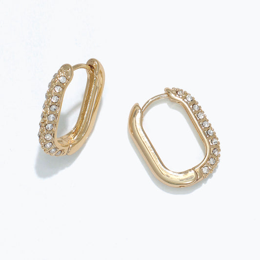 Gold Hinged Ovals With Crystals Earrings