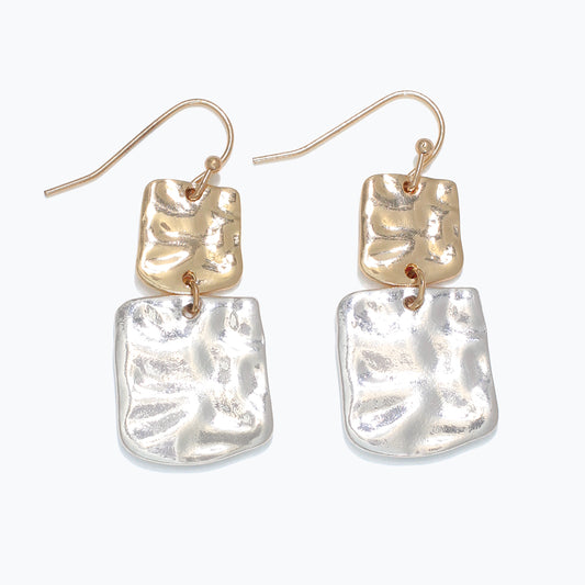 Hammered Two-Tone Drop Earrings