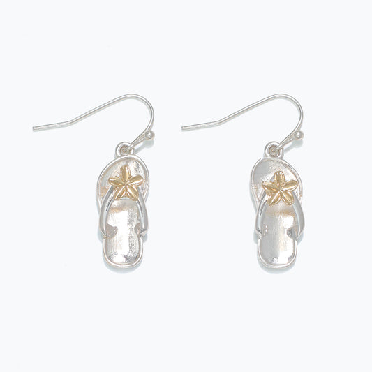Two-Tone Flip Flop with Flower Earrings
