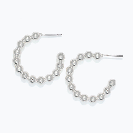 Silver Bead Hoop Earrings