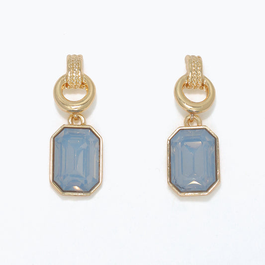 Gold with Light Blue Crystal Earrings