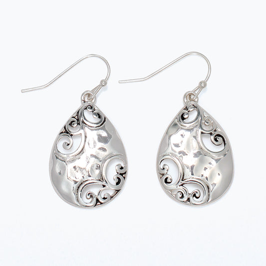 Sliver Scroll and Hammered Drop Earrings