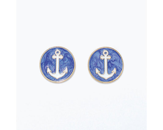 Blue + White Anchor Post Earrings