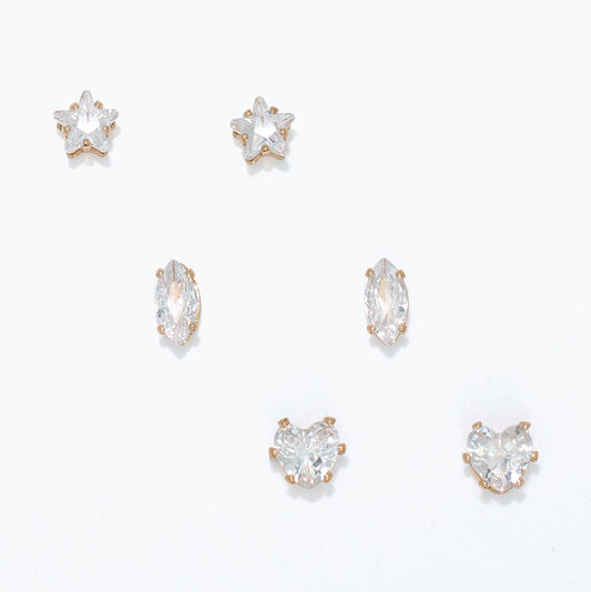 Trio of Gold Studs with CZs
