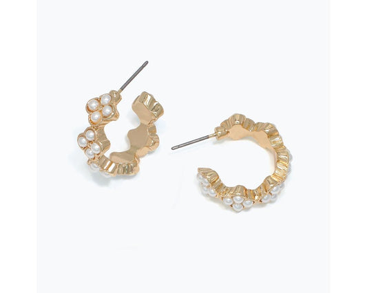 Gold Clover Hoops with Pearls