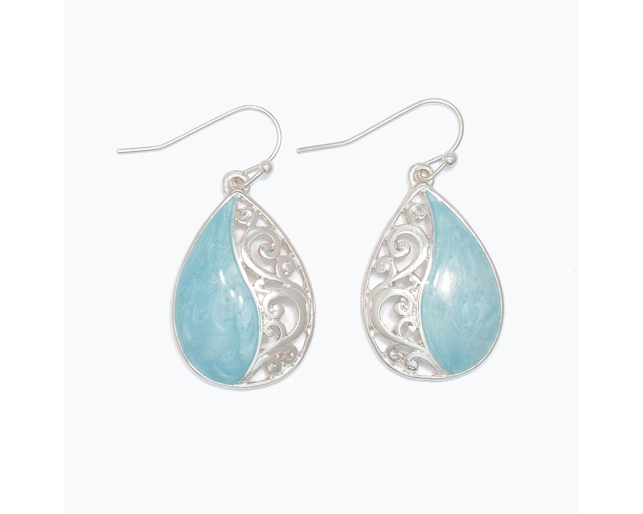 Silver Filigree and Light Blue Earrings