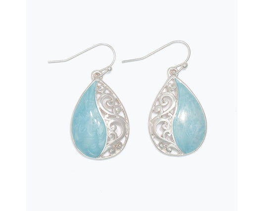 Silver Filigree and Light Blue Earrings