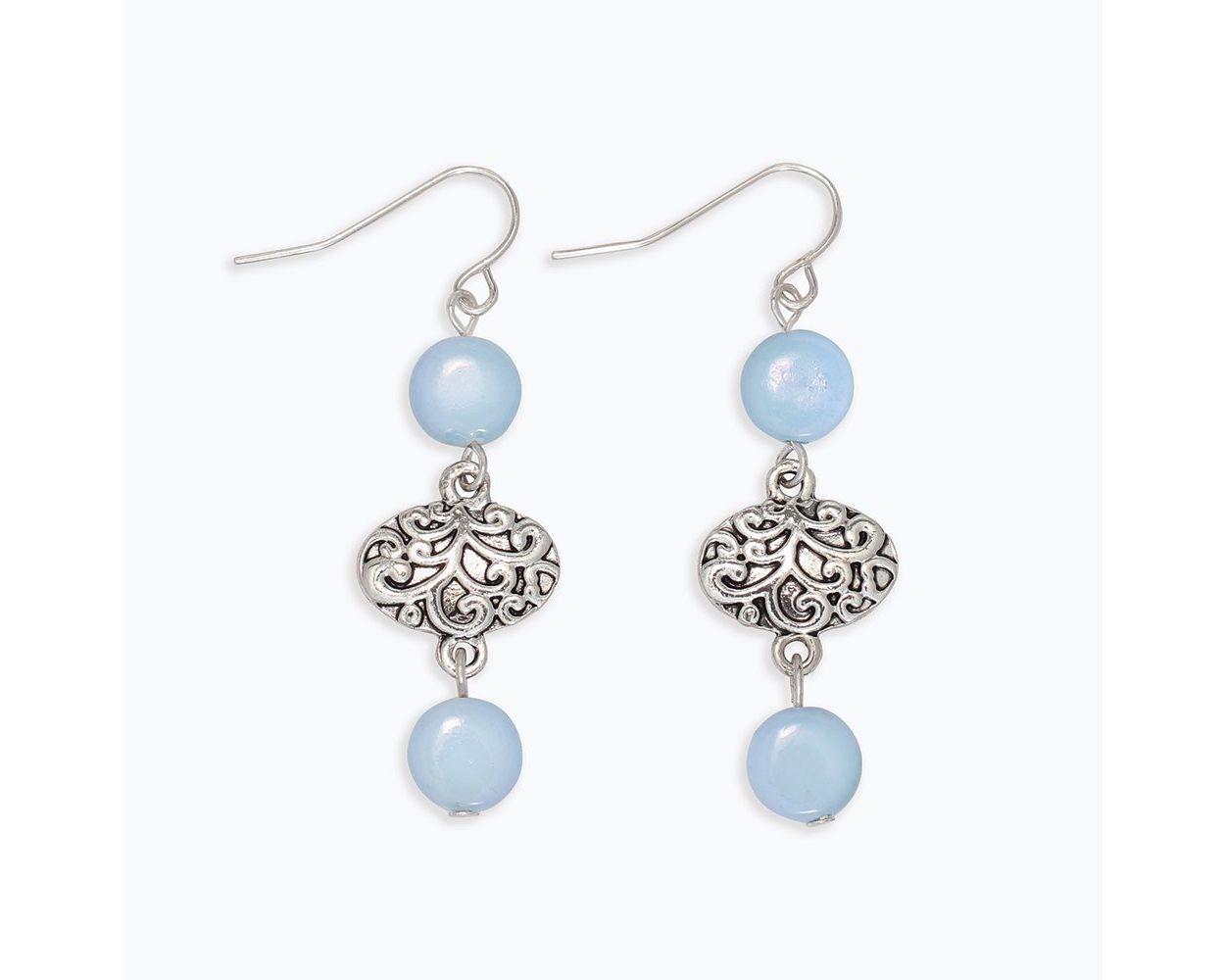 Blue+Silver Filigree Dangle Earrings