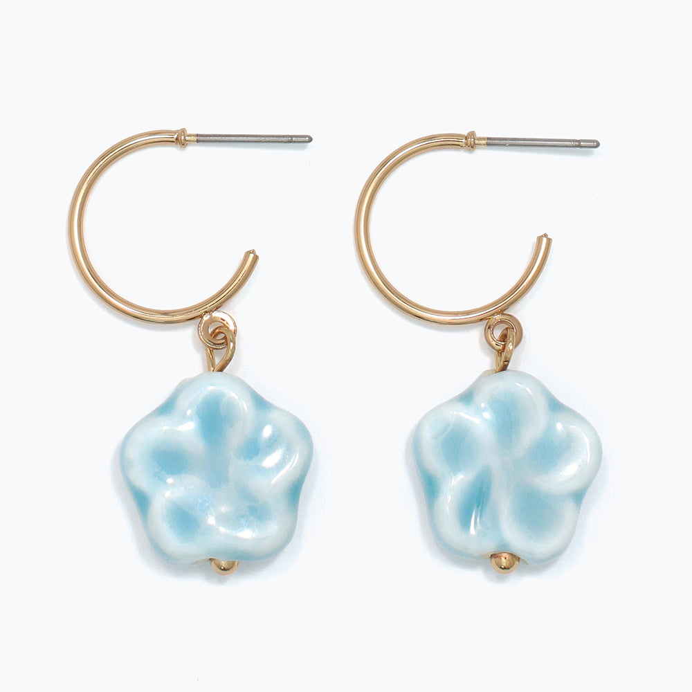 Blue Ceramic Flower Earrings