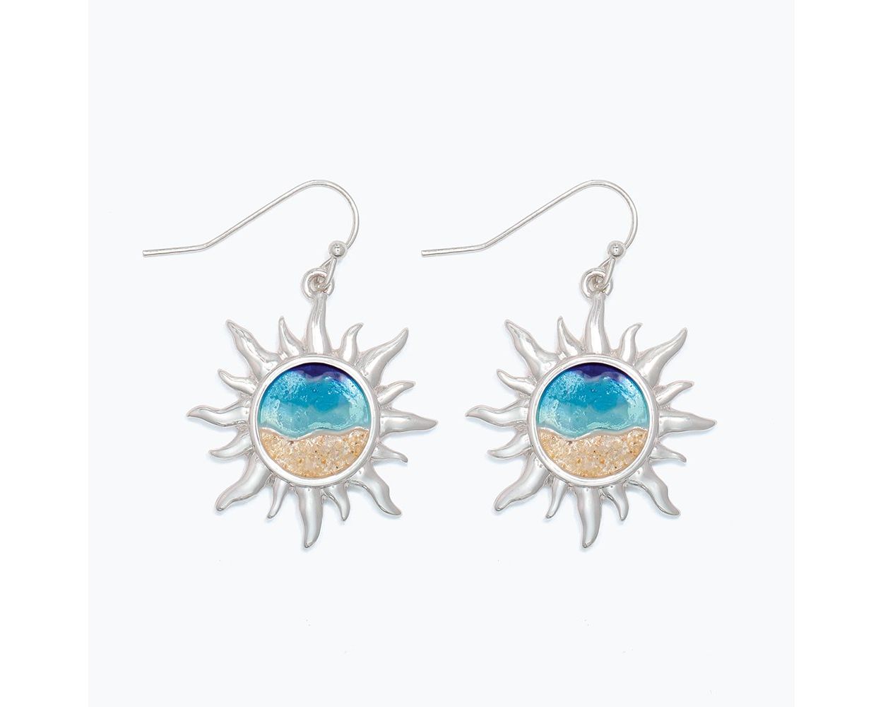 Silver Sun with Beach Scene Earrings