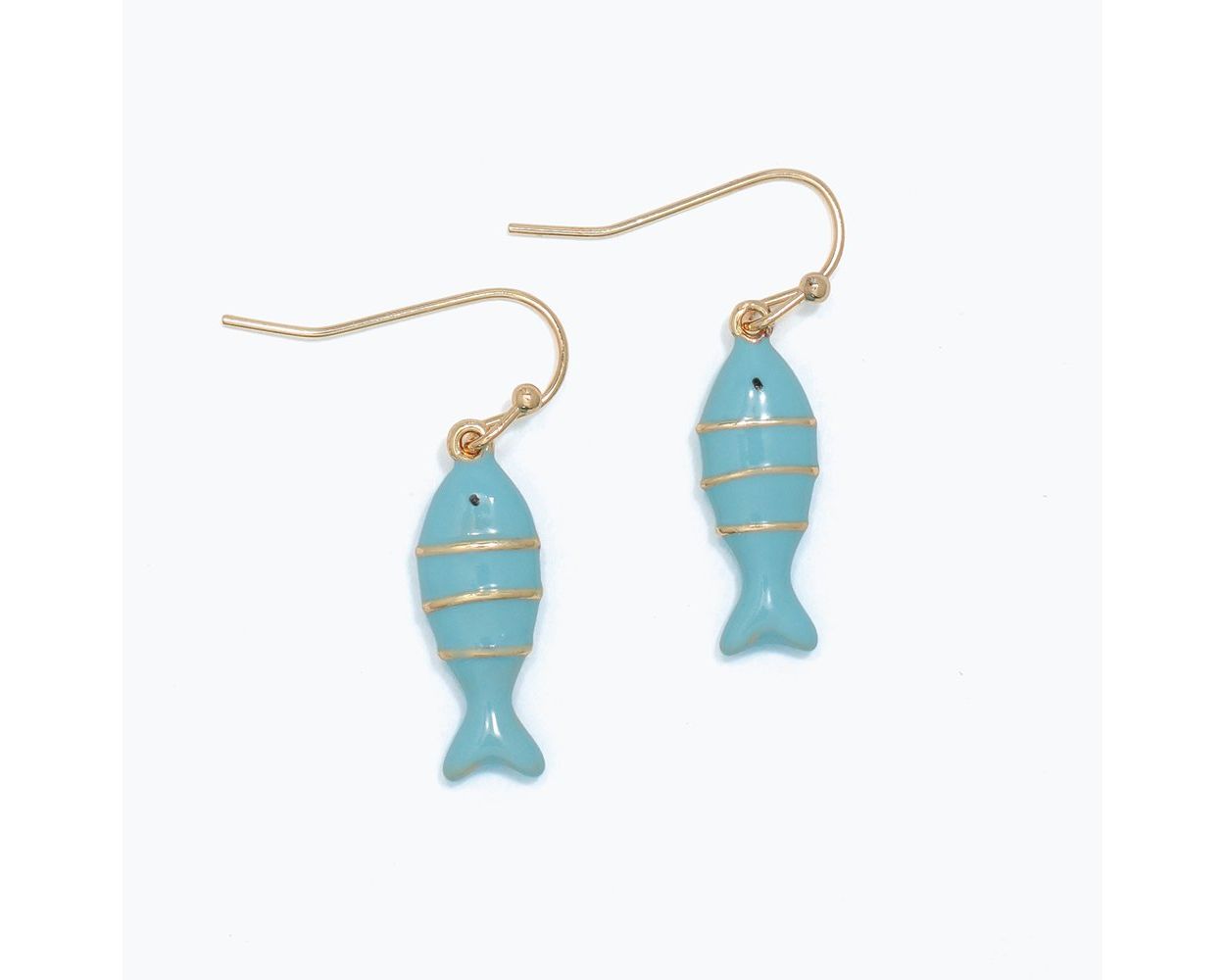 Blue Enamel Fish in Gold Earrings