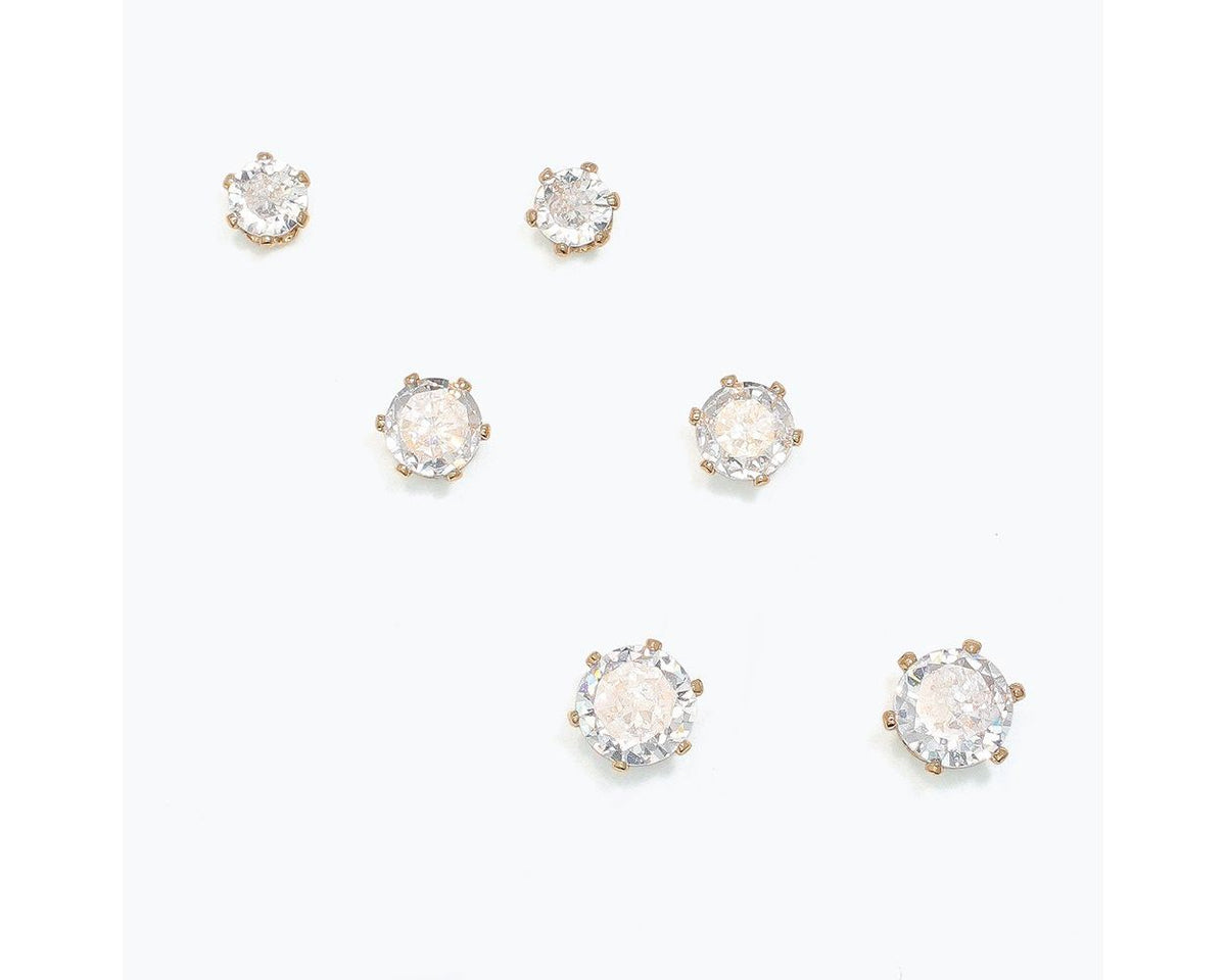 Trio of CZs Set in Gold Earrings