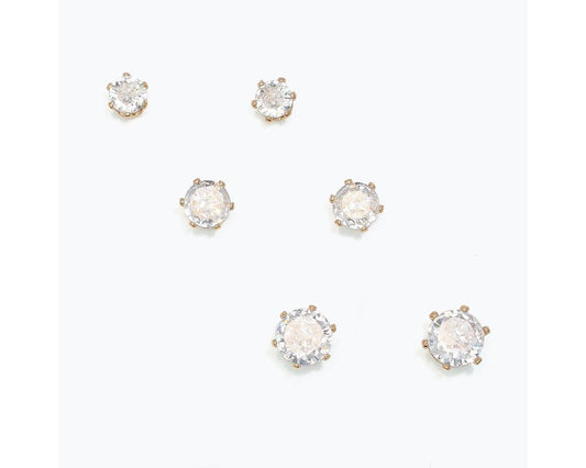Trio of CZs Set in Gold Earrings
