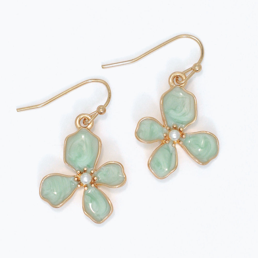 Enamel Flowers with Pearls Earrings