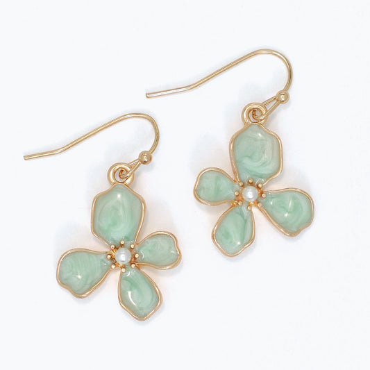Enamel Flowers with Pearls Earrings