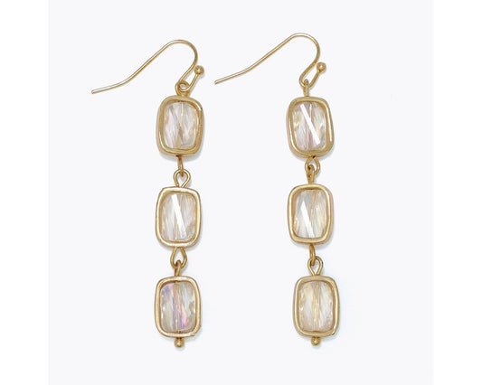 Gold 3 Tier Crystal Drops Earrings