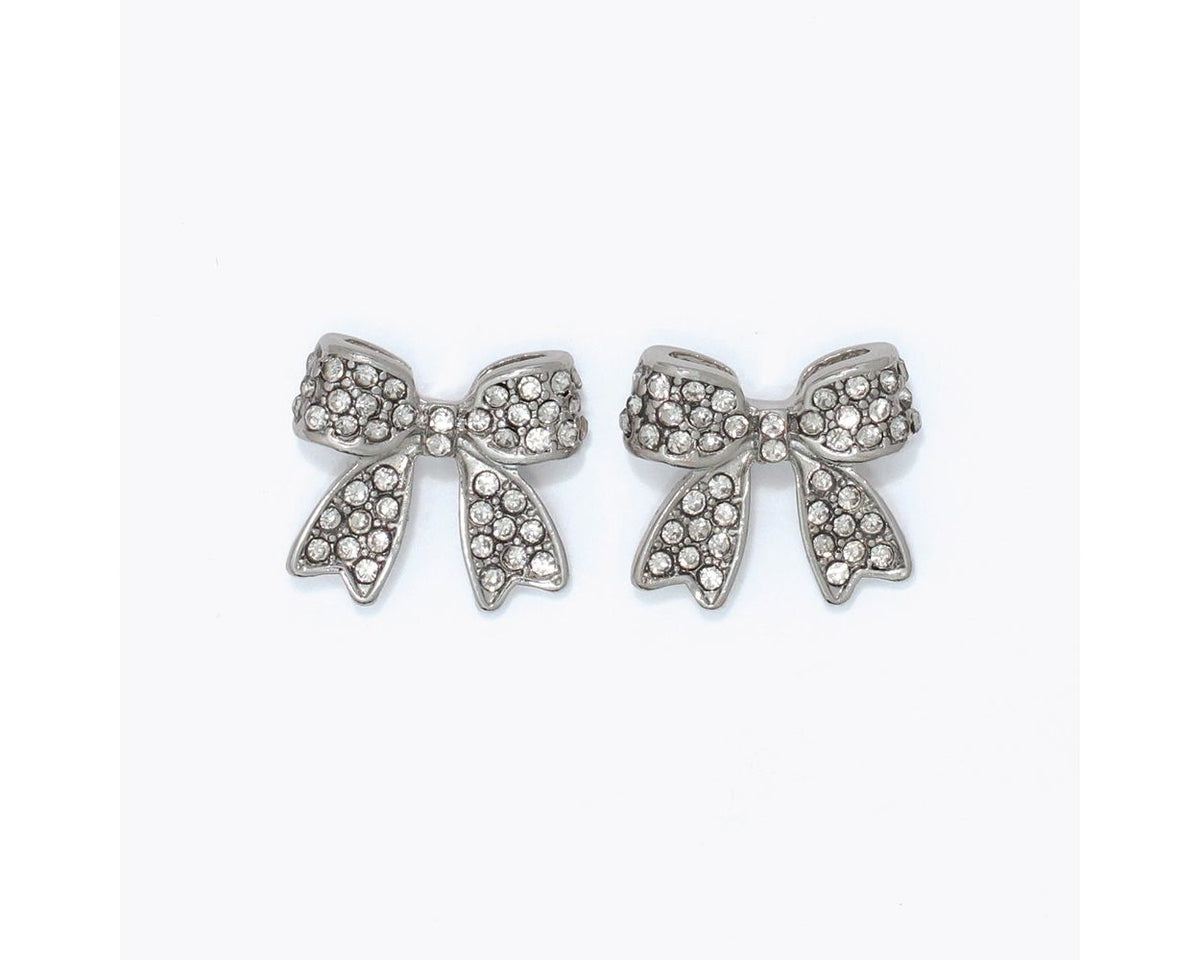 Silver & Crystal Ribbon Bow Earrings
