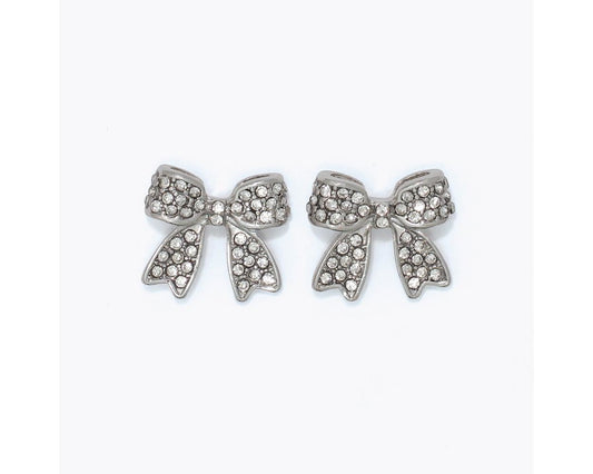Silver & Crystal Ribbon Bow Earrings