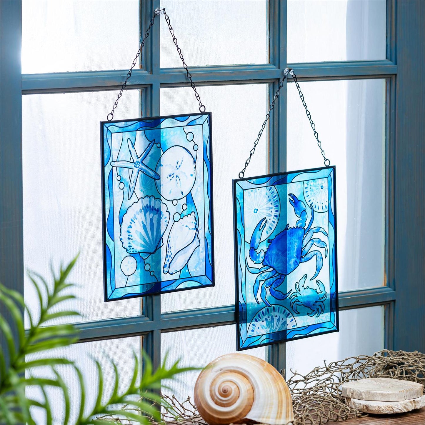 Blue Coastal Stained-Glass Wall Decor