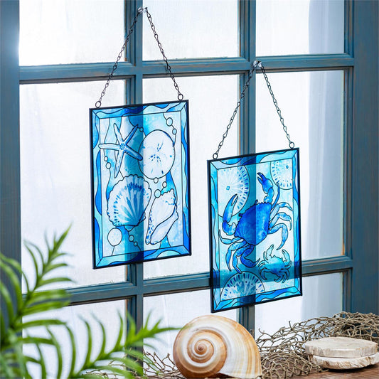 Blue Coastal Stained-Glass Wall Decor