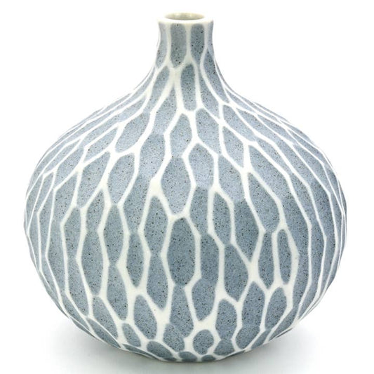 Congo Tiny Porcelain Bud Vase (Large) - Fog Blue with White Honeycomb Pattern