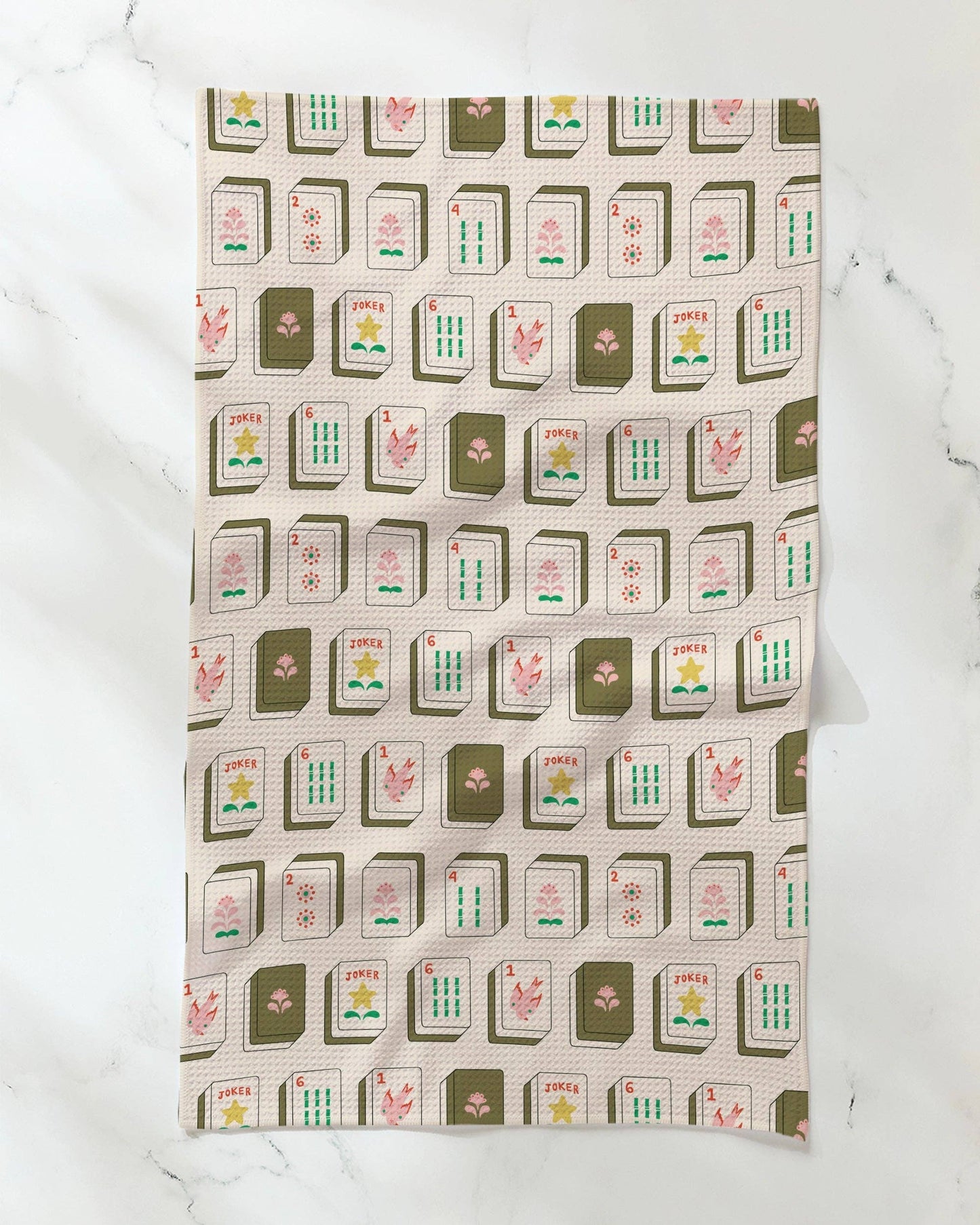 Flower Tiles Tea Towel - Mahjong